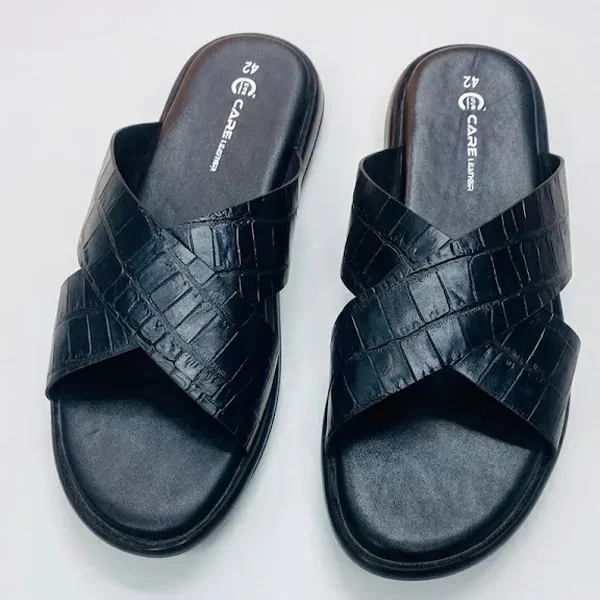 Genuine care Leather cross slippers (Black S25)