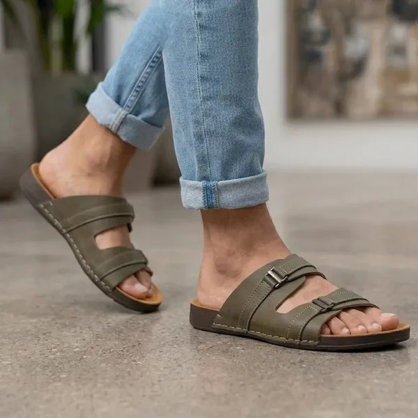 Men’s Comfort Dual-Strap Soft Leather Sandal (Olive S24)