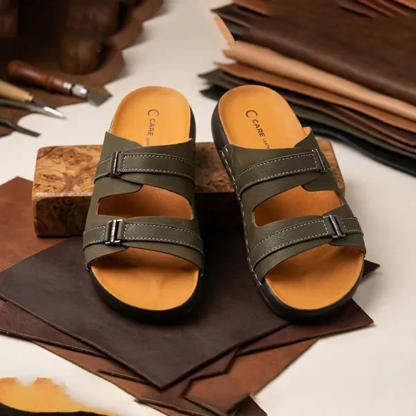 Men’s Comfort Dual-Strap Soft Leather Sandal (Olive S24)