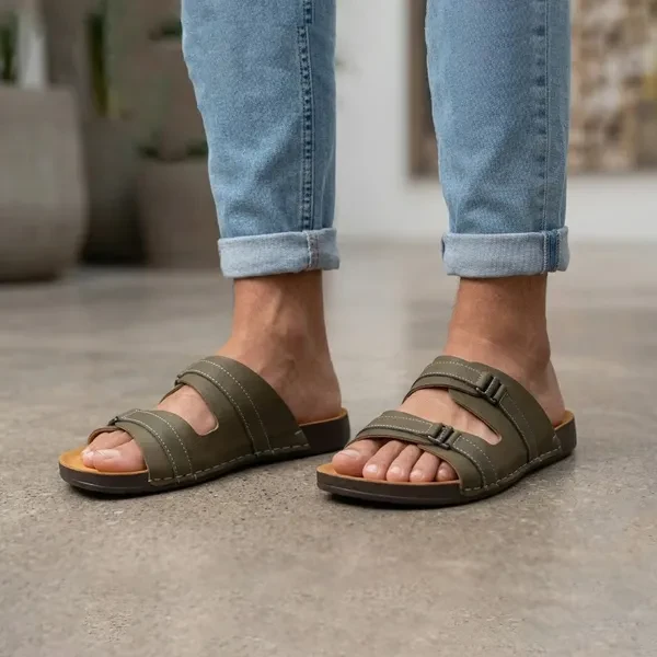 Men’s Comfort Dual-Strap Soft Leather Sandal (Olive S24)