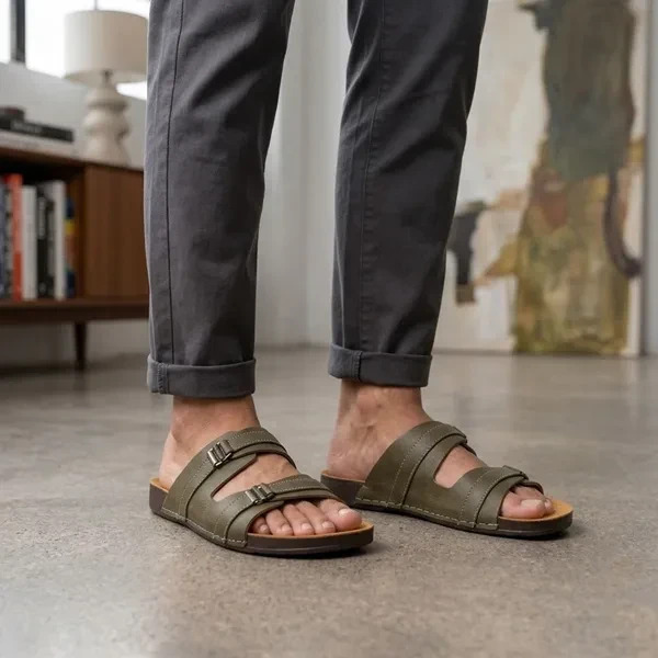 Men’s Comfort Dual-Strap Soft Leather Sandal (Olive S24)