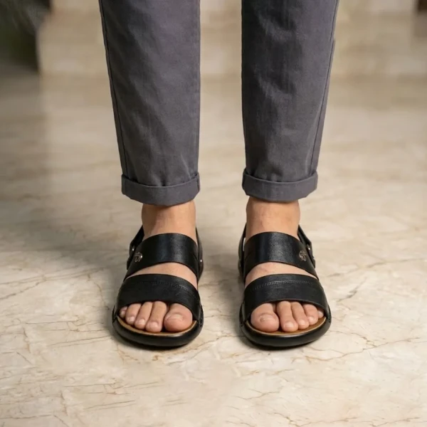 Mens fashionable Style Double Belt Casual Sandal Black SB27