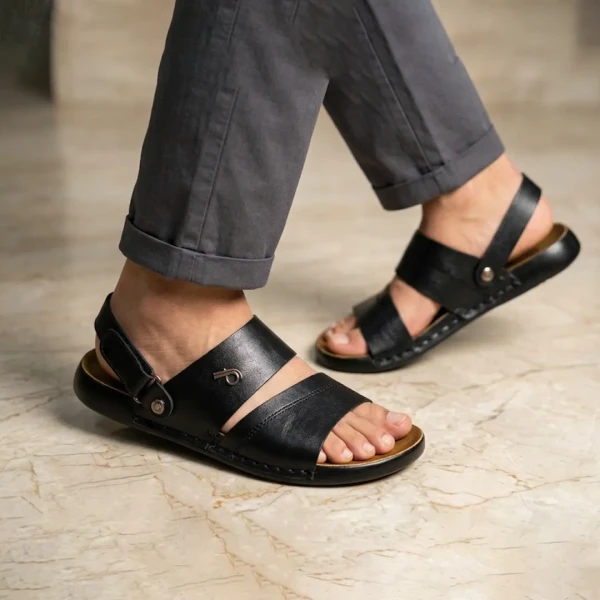 Mens fashionable Style Double Belt Casual Sandal Black SB27