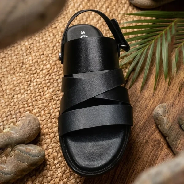 Genuine Care Leather Belt Sandal Black SB8