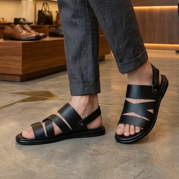 Genuine Care Leather Belt Sandal Black SB8