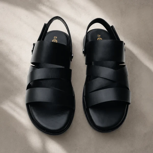 Genuine Care Leather Belt Sandal Black SB8