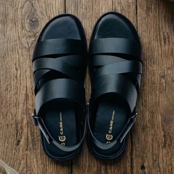 Genuine Care Leather Belt Sandal Black SB8