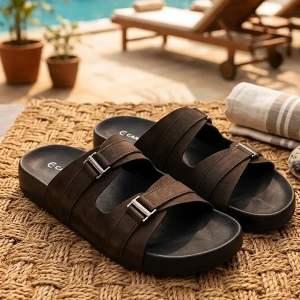 Men’s Comfort Dual-Strap Soft Leather Sandal (Black SB24)