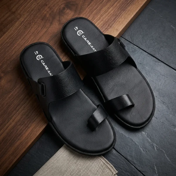 Care Leather Men's Toe-loop Sandal(Black SN36)