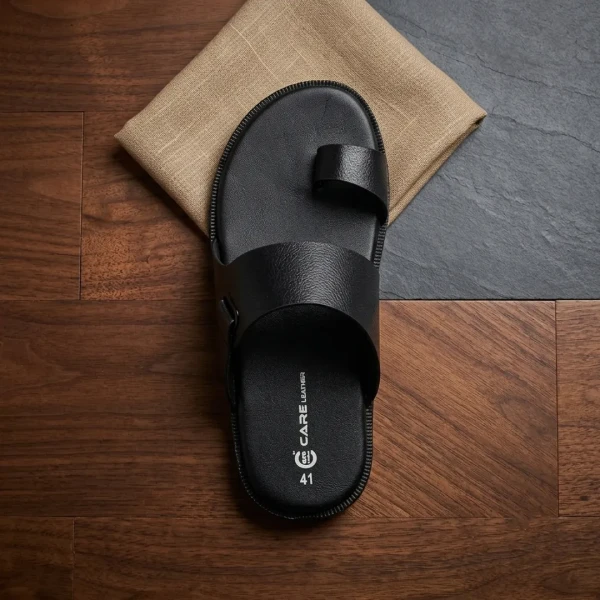 Care Leather Men's Toe-loop Sandal(Black SN36)