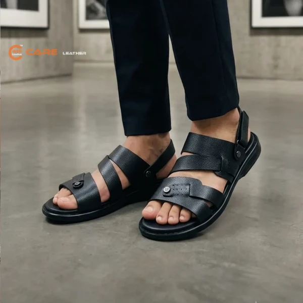 Care Leather Men's Black Casual Sandals (SB31)