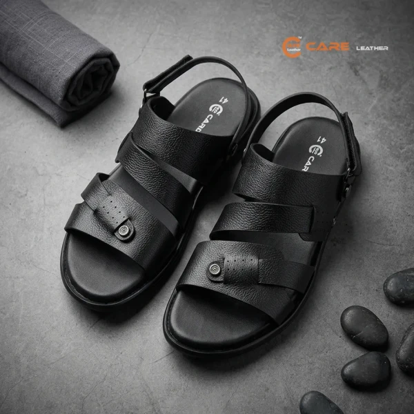 Care Leather Men's Black Casual Sandals (SB31)