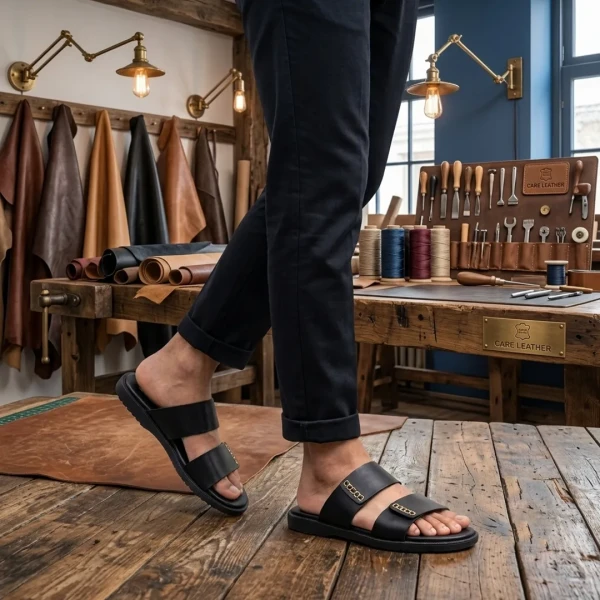 Care Leather Lucas Men's sandal - Black  (S34)