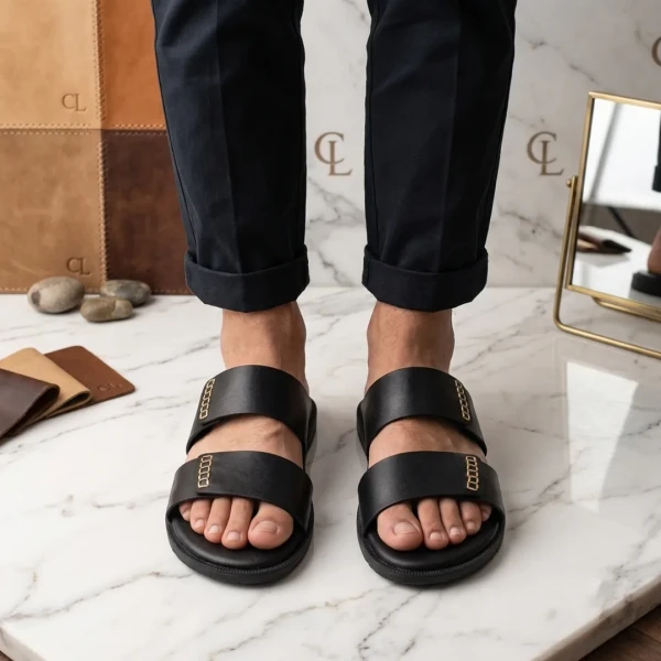 Care Leather Lucas Men's sandal - Black  (S34)