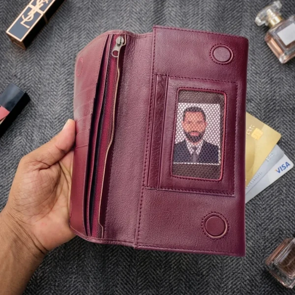 Cae Leather Aura Series Long Wallet M1 Chocolate Zipper Wallet