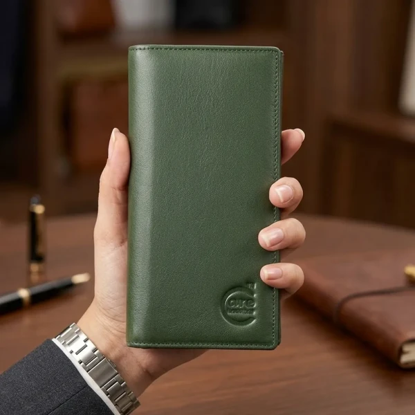 Cae Leather Aura Series Long Wallet M1Green Zipper Wallet