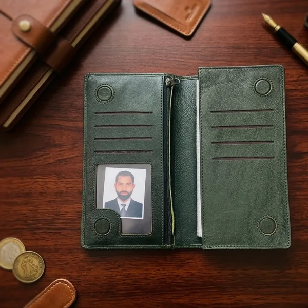 Cae Leather Double Chamber M2 Green Mobile Zipper Wallet