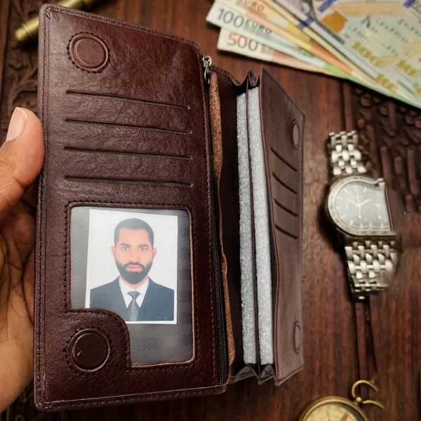 Cae Leather Double Chamber M2 Chocolate Mobile Zipper Wallet