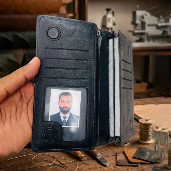 Care Leather Double Chamber M2 Black Mobile Zipper Wallet